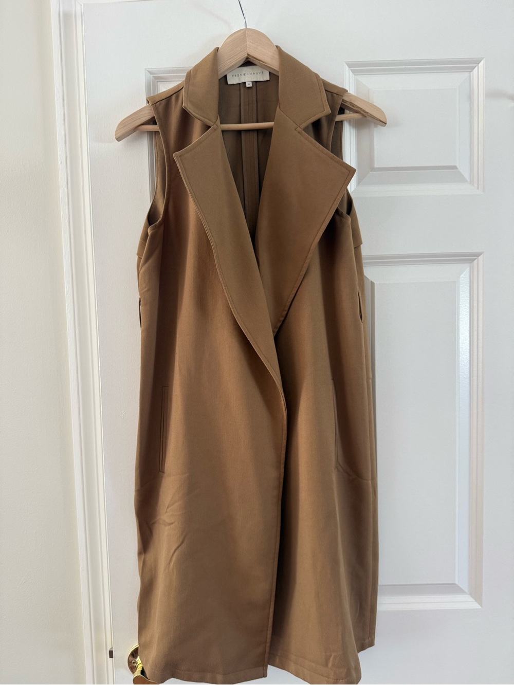 Anthropologie Mauve Camel Long Sleeveless Duster Trench Vest Jacket Size S